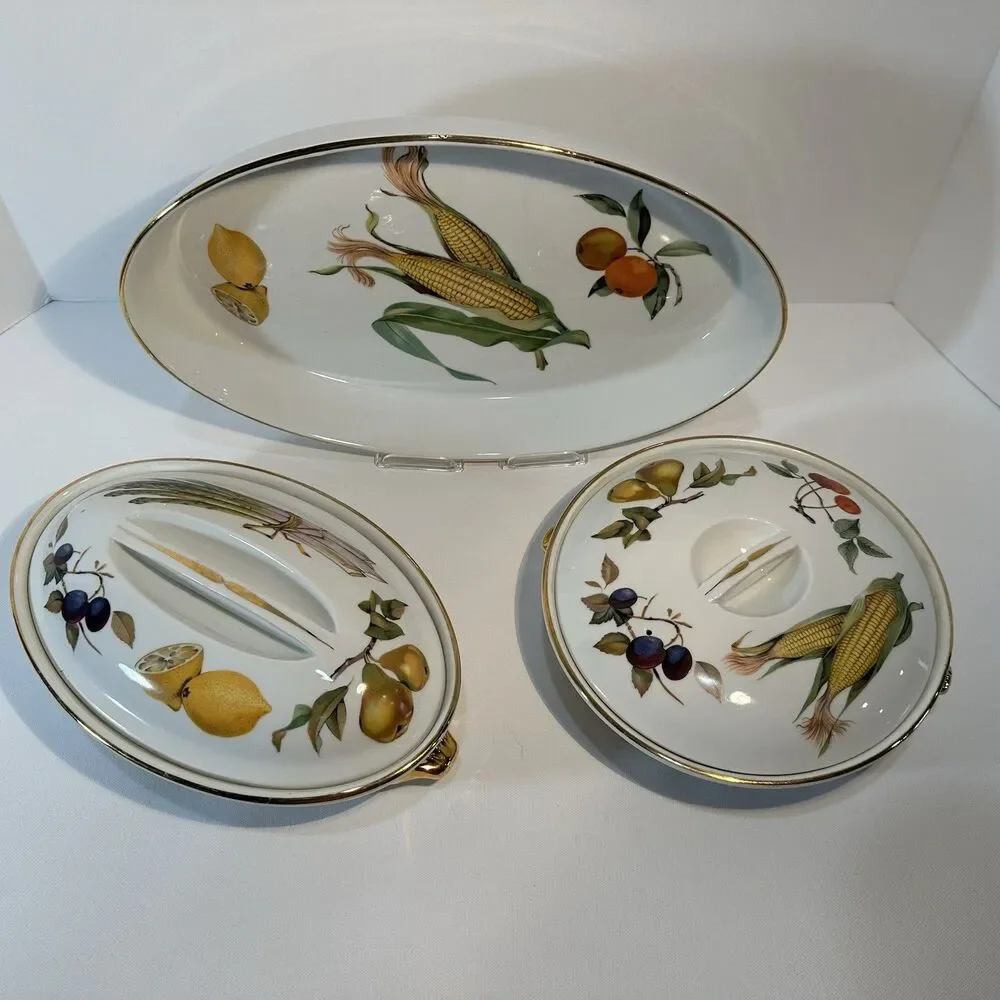 Royal Worcester Evesham Gold 5 Piece Casserole Baking Serving Set -Disc -England